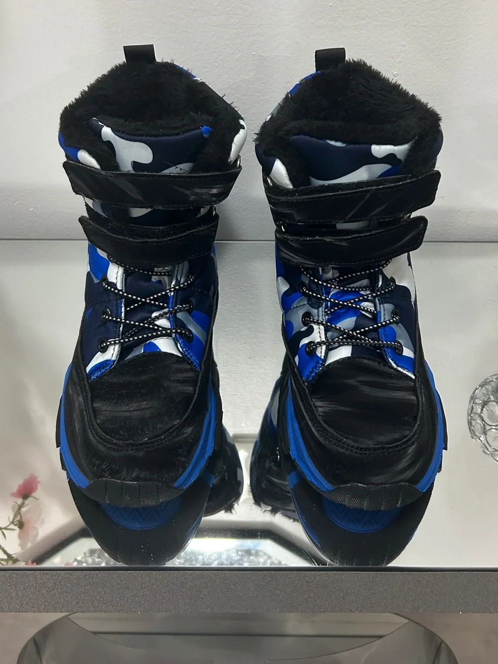 Kids Snow Boots EU 35 Blue Camo Faux Fur Winter Boots Like New